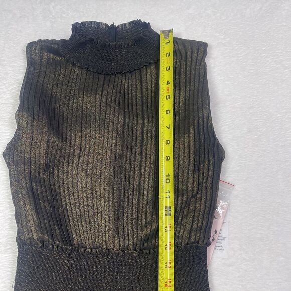 Nanette Nanette Lepore Accordion Pleated Midi Dress Size 4 Black Gold Cocktail - Picture 6 of 16